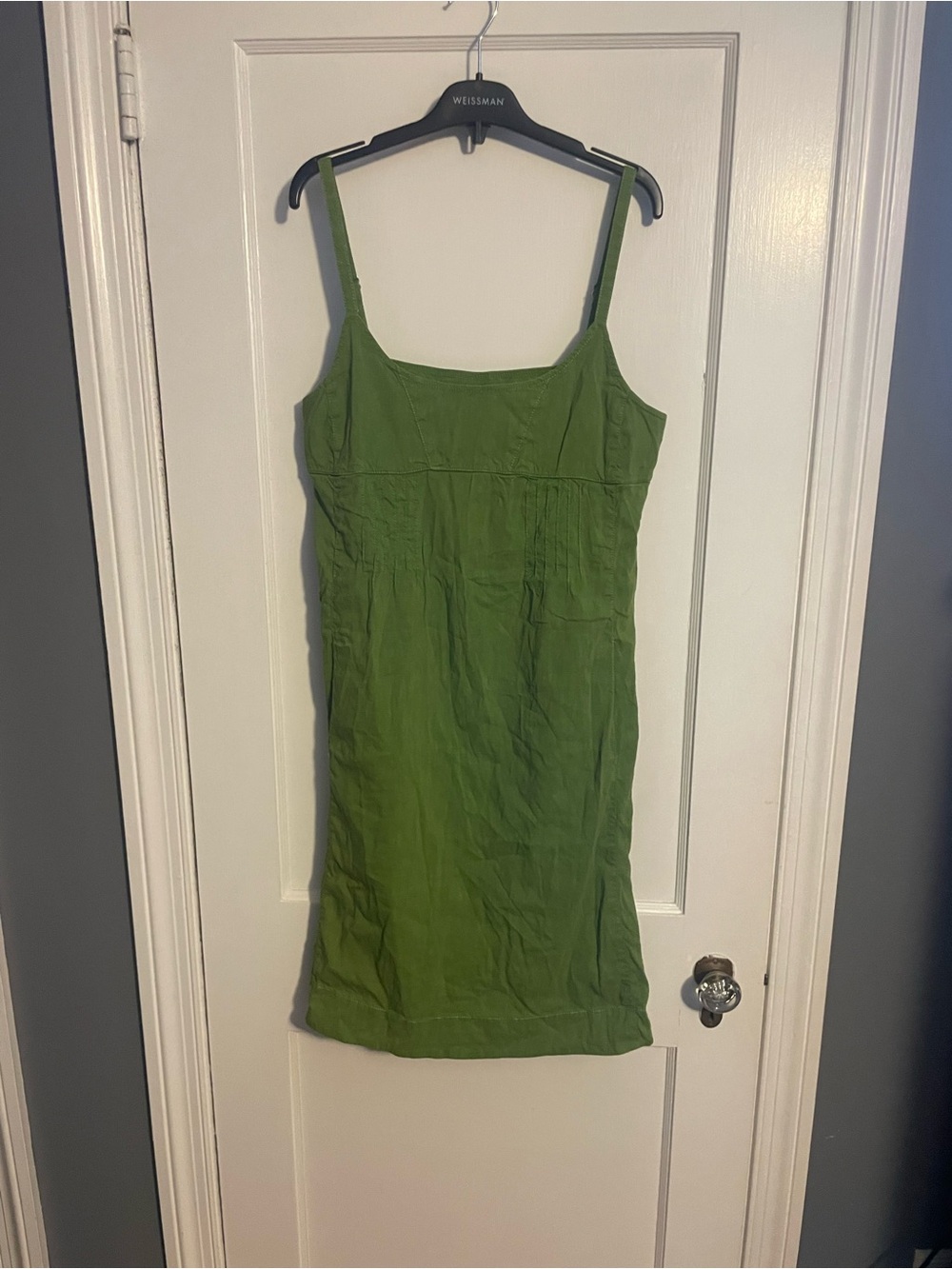 Eileen Fisher Linen Blend Pintuck Cami Shift Dress in "Gorge Green” Women’s Sz M